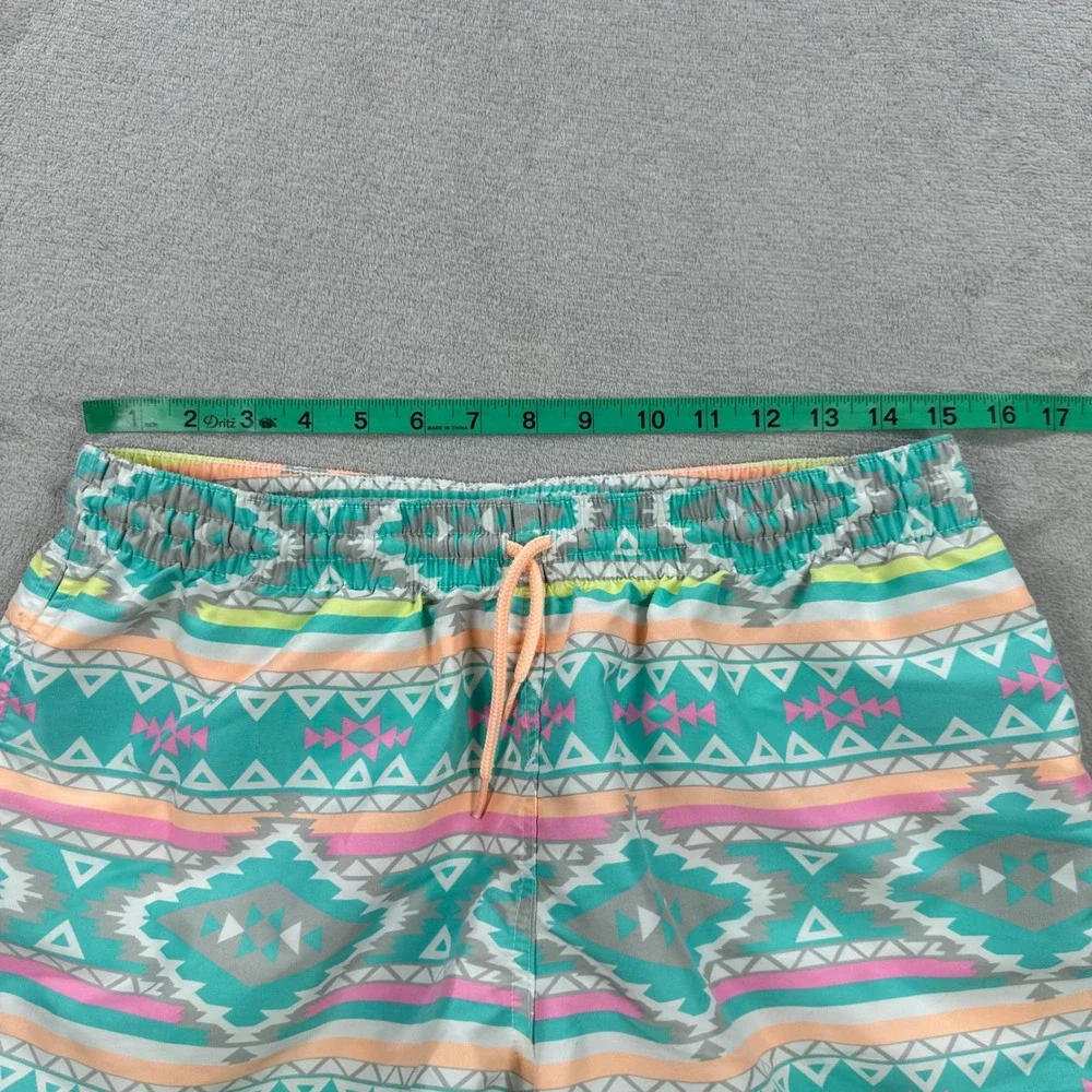 Chubbies Swim Trunks Mens XL Teal Geometric Tribal Print Retro Mesh Lined Shorts
